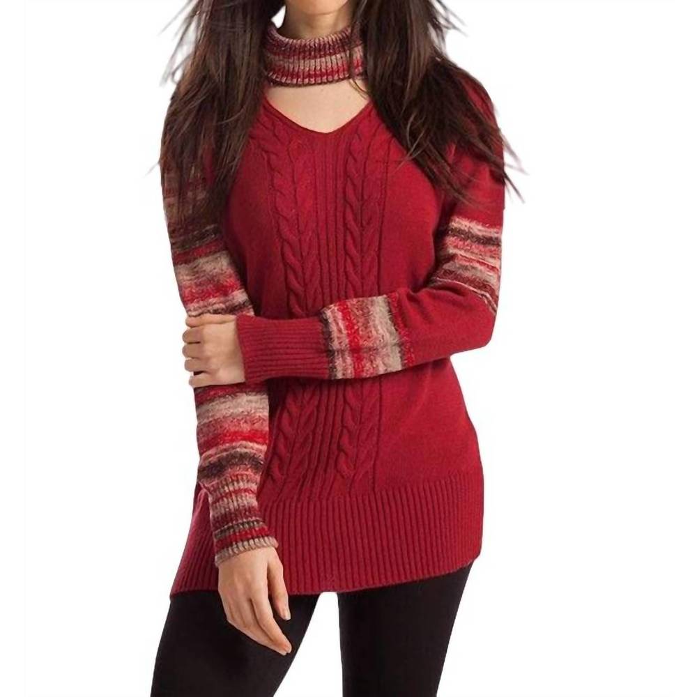 NEW FRENCH KYSS katherine braided open neck sweater in red multi